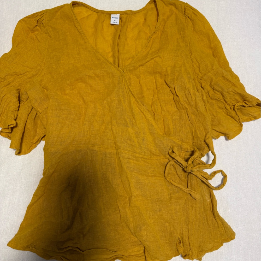 Old Navy Mustard Yellow Wrap Blouse